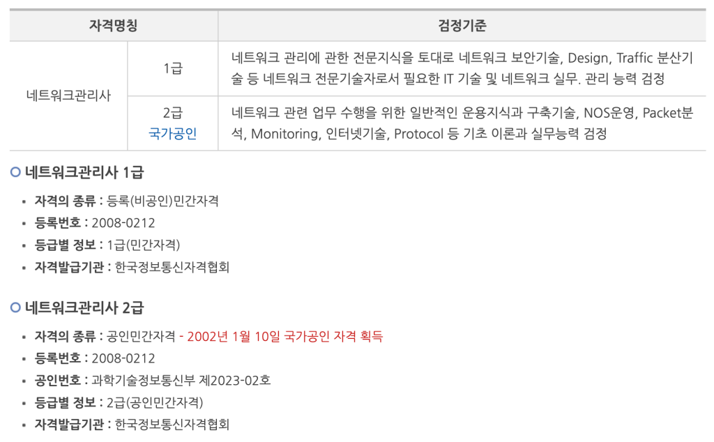 네트워크관리사 1급 시험일정